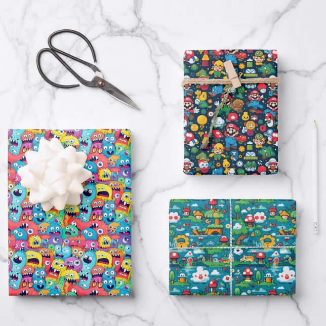 Farbige Mix Themed Geschenkpapier Set (Vorderseite)