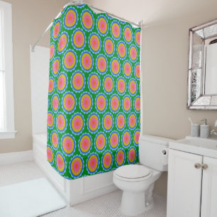 Farbige Mod 60er Bright Blume Mandala Pattern Duschvorhang