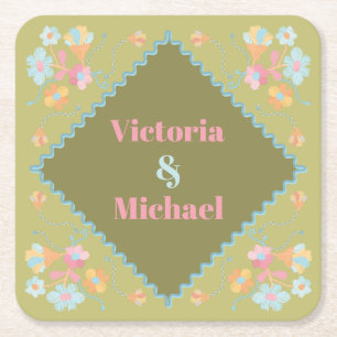 Farbige Mod-Stickerei Rechteckiger Pappuntersetzer