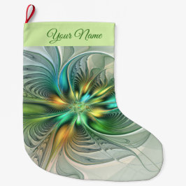 Farbige moderne Abstrakte Blume Fraktal Name Großer Weihnachtsstrumpf