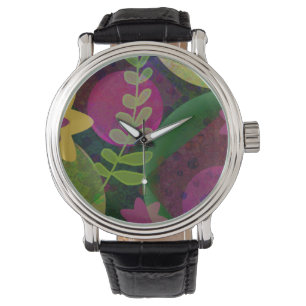 Farbige moderne abstrakte Kunst Botanical Floral Armbanduhr