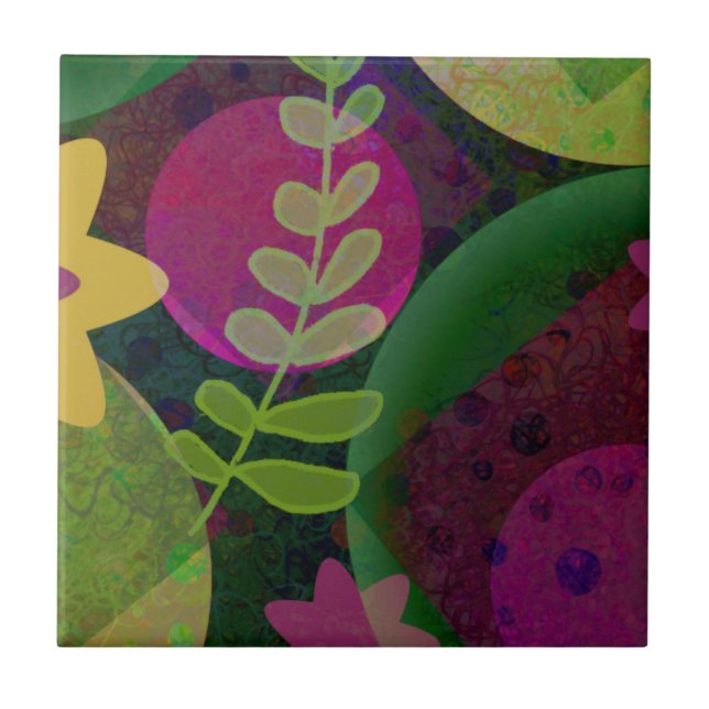 Farbige moderne abstrakte Kunst Botanical Floral Fliese (Vorderseite)