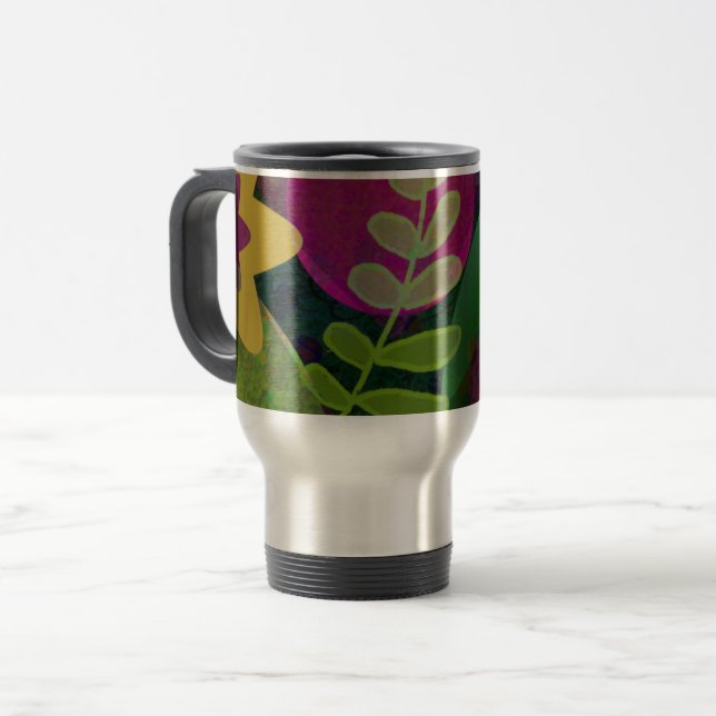 Farbige moderne abstrakte Kunst botanisch floral Reisebecher (Vorderseite Links)