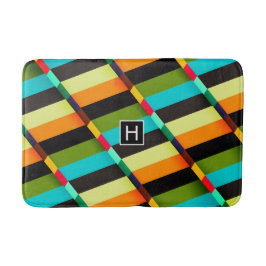 Farbige, moderne Abstrakte Streifen und Monogramm Badematte
