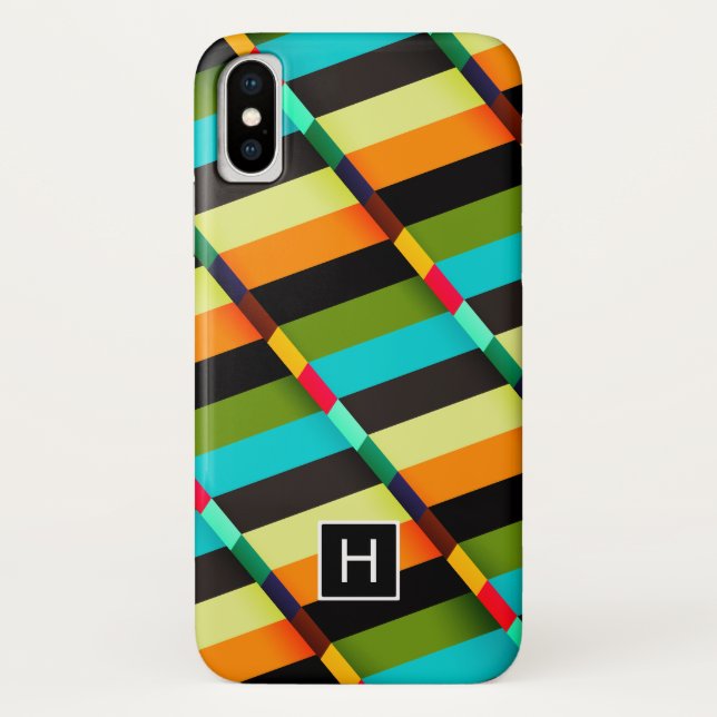 Farbige, moderne Abstrakte Streifen und Monogramm Case-Mate iPhone Hülle (Rückseite)