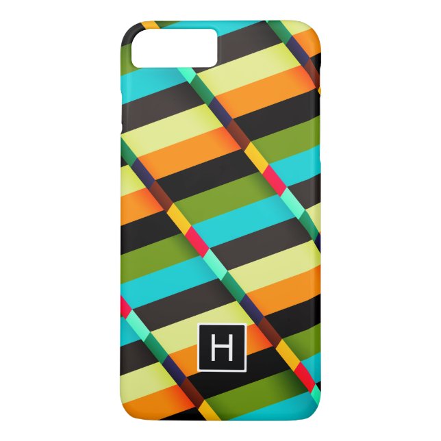 Farbige, moderne Abstrakte Streifen und Monogramm Case-Mate iPhone Hülle (Rückseite)