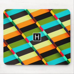 Farbige, moderne Abstrakte Streifen und Monogramm Mousepad