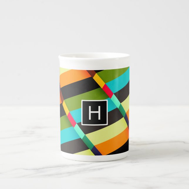 Farbige, moderne Abstrakte Streifen und Monogramm Prozellantasse (Vorderseite)