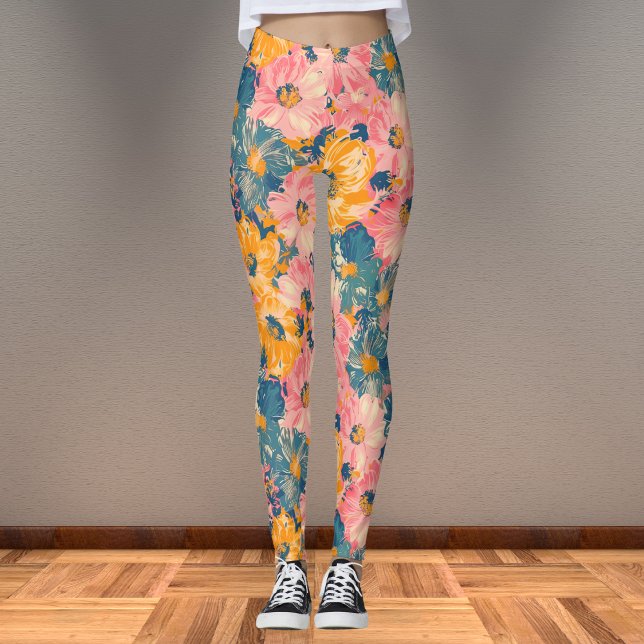 Farbige moderne Blume Blumenmuster Leggings (Von Creator hochgeladen)