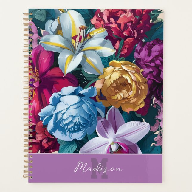 Farbige, moderne blumenmonogramm planer (Vorderseite)