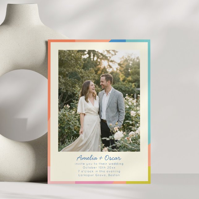 Farbige moderne Foto-Hochzeit- QR-Code-Website-RSV Einladung (Von Creator hochgeladen)