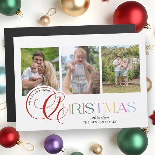 Farbige moderne frohe Weihnachten Schrift 3-Foto Magnetkarte