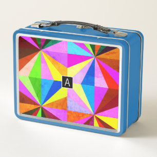 Farbige moderne mehrfarbige geometrische Monogra Metall Lunch Box