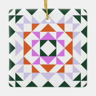 Farbige moderne Quilt-Block geometrisch grün lila Keramikornament