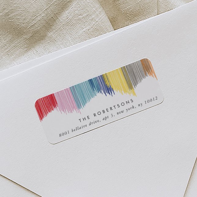 Farbige moderne Randfarben-Rücksendeadressen-Aufkl (Colorful rainbow modern fringe return address labels.)