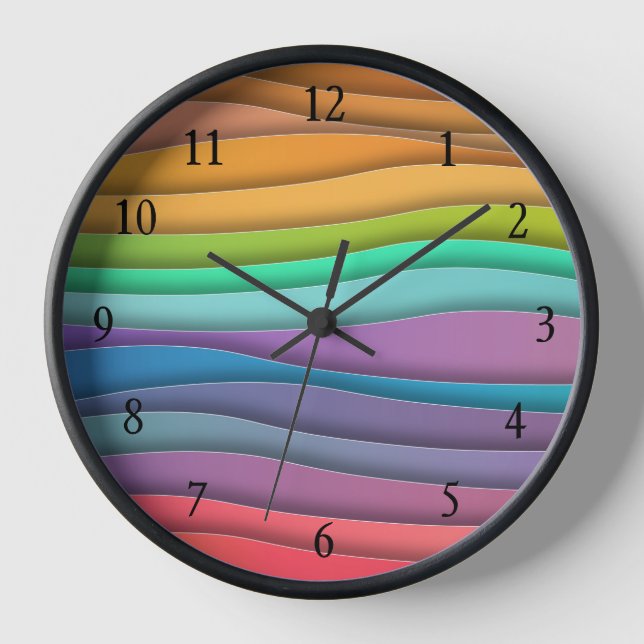 Farbige moderne Regenbogen Ombre Streifen Wall Clo Uhr (Vorderseite)
