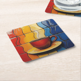 Farbige moderne rote Kaffeetasse Rechteckiger Pappuntersetzer