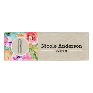 Farbige moderne rustikale botanische Kraftblumen Namenschild