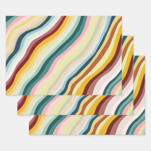 Farbige moderne Stripes Curves Waves Set von Geschenkpapier Set