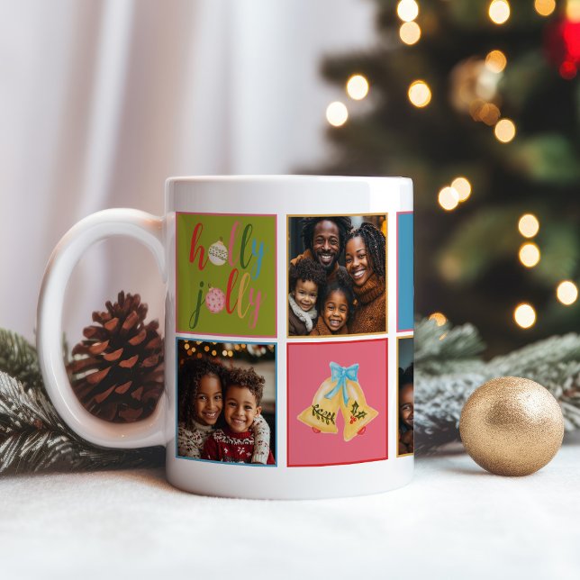 Farbige moderne Weihnachtstypografie Name Foto Kaffeetasse (Von Creator hochgeladen)