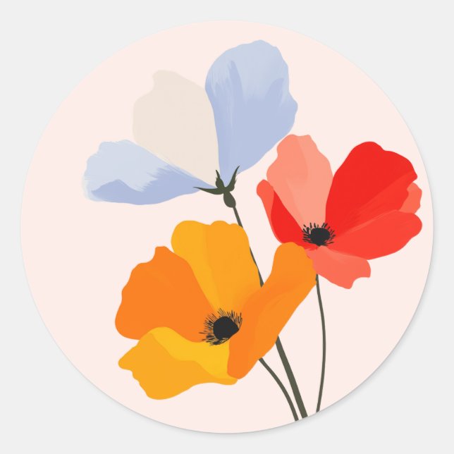 Farbige Mohnblume Blume Runder Aufkleber (Vorderseite)