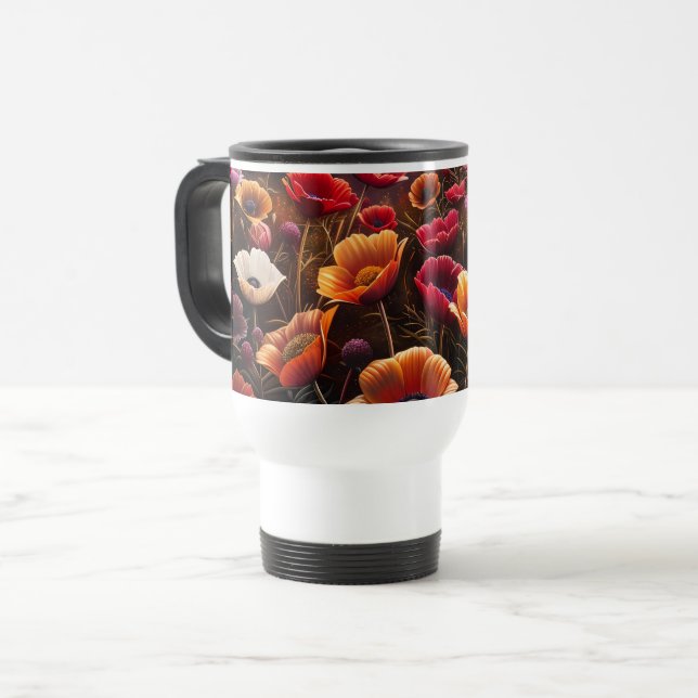 Farbige Mohnblumen Reisebecher (Vorderseite Links)
