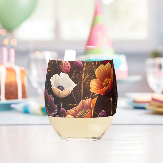 Farbige Mohnblumen Weinglas Ohne Stiel (Insitu (Geburtstag))