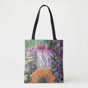 Farbige Monogramm-Blume Totbeutel