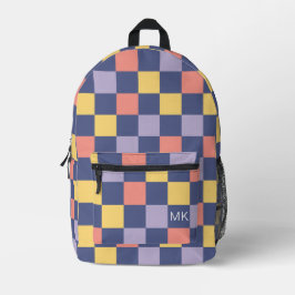 Farbige Monogramm der Lila Checkerboard-Karte Bedruckter Rucksack