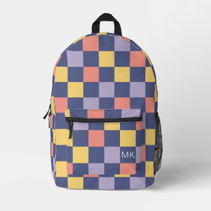 Farbige Monogramm der Lila Checkerboard-Karte Bedruckter Rucksack