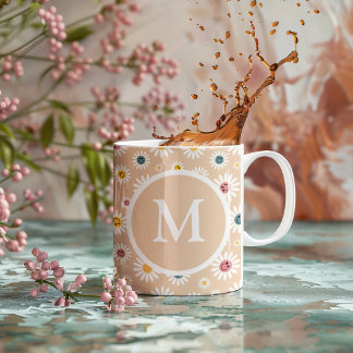 Farbige Monogramm Lächeln Daisy personalisiert Kaffeetasse