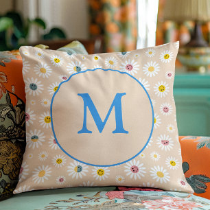 Farbige Monogramm Lächeln Daisy personalisiert Kissen