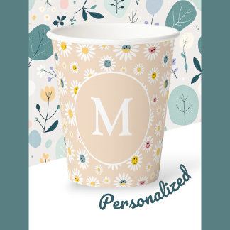 Farbige Monogramm Lächeln Daisy personalisiert Pappbecher