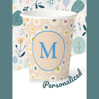 Farbige Monogramm Lächeln Daisy personalisiert Pappbecher