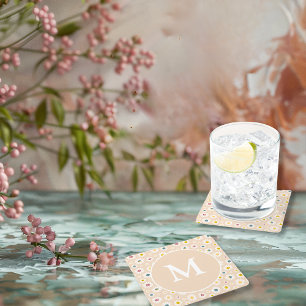 Farbige Monogramm Lächeln Daisy personalisiert Rechteckiger Pappuntersetzer