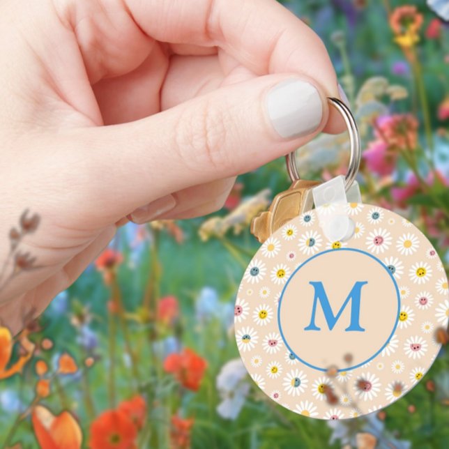 Farbige Monogramm Lächeln Daisy personalisiert Schlüsselanhänger (Colourful Monogram Smiling Daisy personalised Keychain)