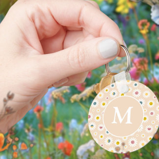 Farbige Monogramm Lächeln Daisy personalisiert Schlüsselanhänger