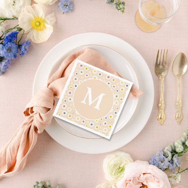 Farbige Monogramm Lächeln Daisy personalisiert Serviette (Colourful Monogram Smiling Daisy personalised Napkins)