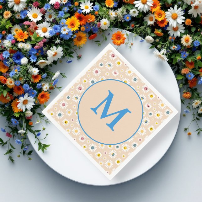 Farbige Monogramm Lächeln Daisy personalisiert Serviette (Colourful Monogram Smiling Daisy personalised Napkins)