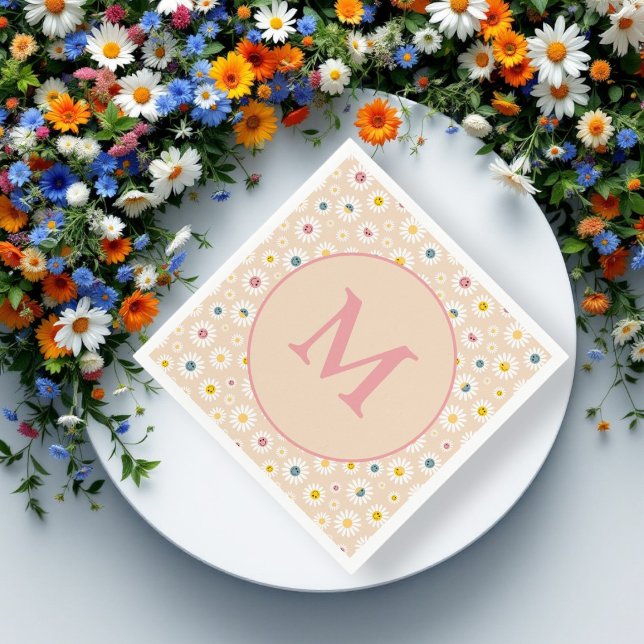 Farbige Monogramm Lächeln Daisy personalisiert Serviette (Colourful Monogram Smiling Daisy personalised Napkins)