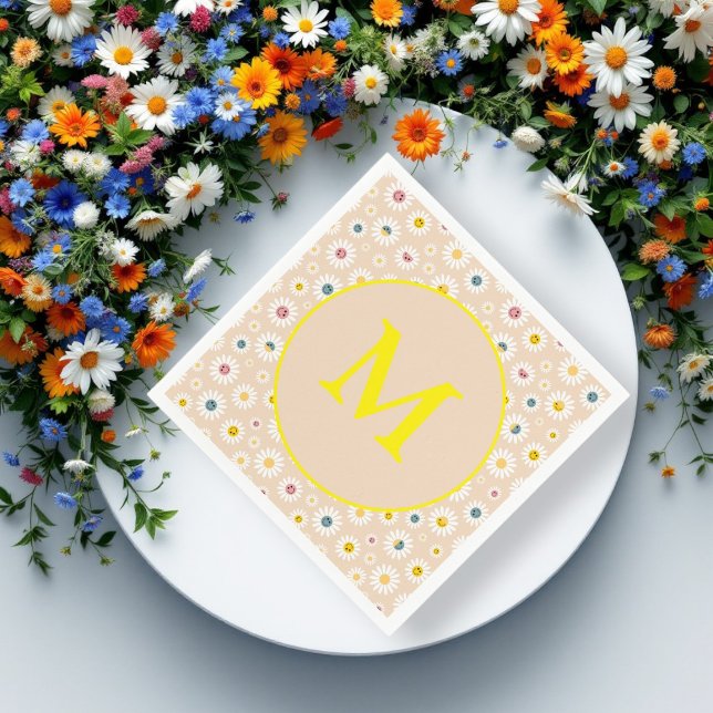 Farbige Monogramm Lächeln Daisy personalisiert Serviette (Colourful Monogram Smiling Daisy personalised Napkins)