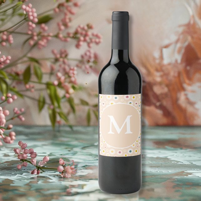 Farbige Monogramm Lächeln Daisy personalisiert Weinetikett (Colourful Monogram Smiling Daisy personalised Wine Label)