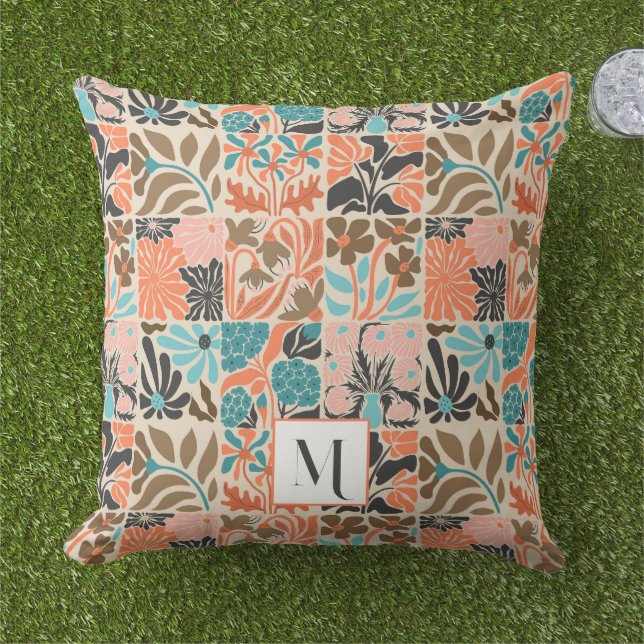 Farbige Monogramm Niedlich Retro Trendy floral Mus Kissen (Gras)