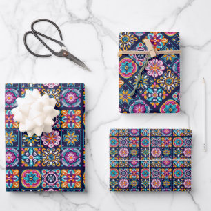 Farbige Mosaikfliesen mit Blume 3 Geschenkpapier Set