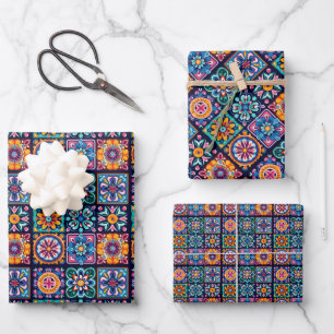Farbige Mosaikfliesen mit Blume 5 Geschenkpapier Set