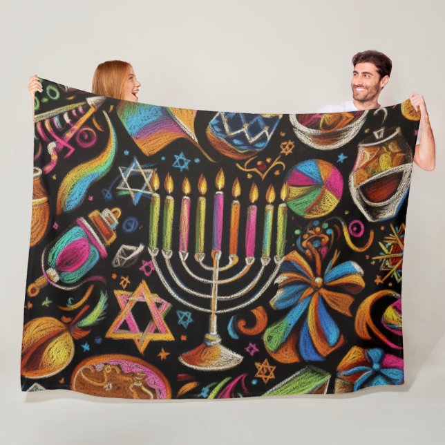 Farbige Motive Hanukkah Menorah Fleecedecke (Beispiel)