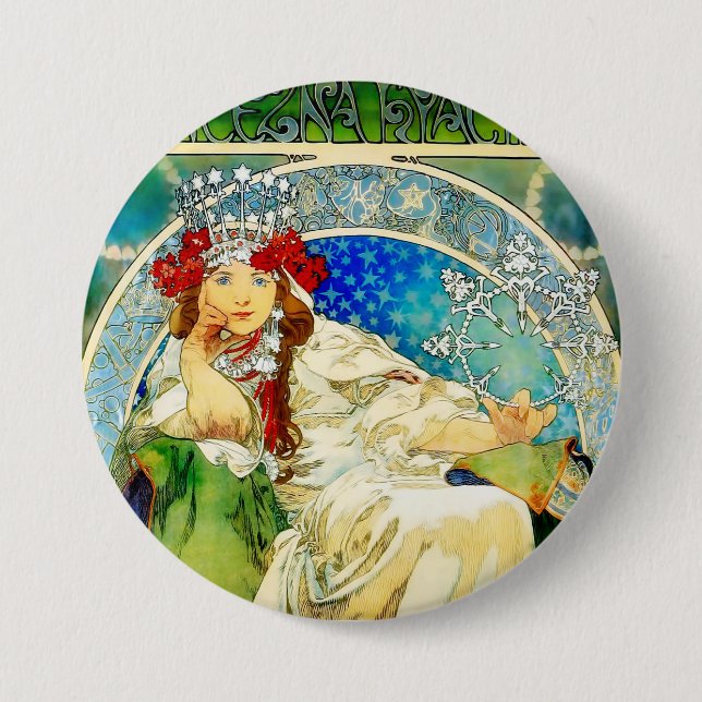 Farbige Mucha Prinzessin Hyacinth Button (Vorderseite)