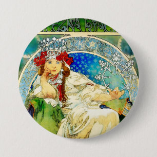 Farbige Mucha Prinzessin Hyacinth Button