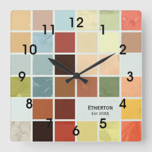 Farbige Multi-Tiles-Muster-Uhr Quadratische Wanduhr