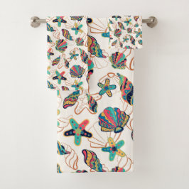 Farbige Muschelmuster Badhandtuch Set